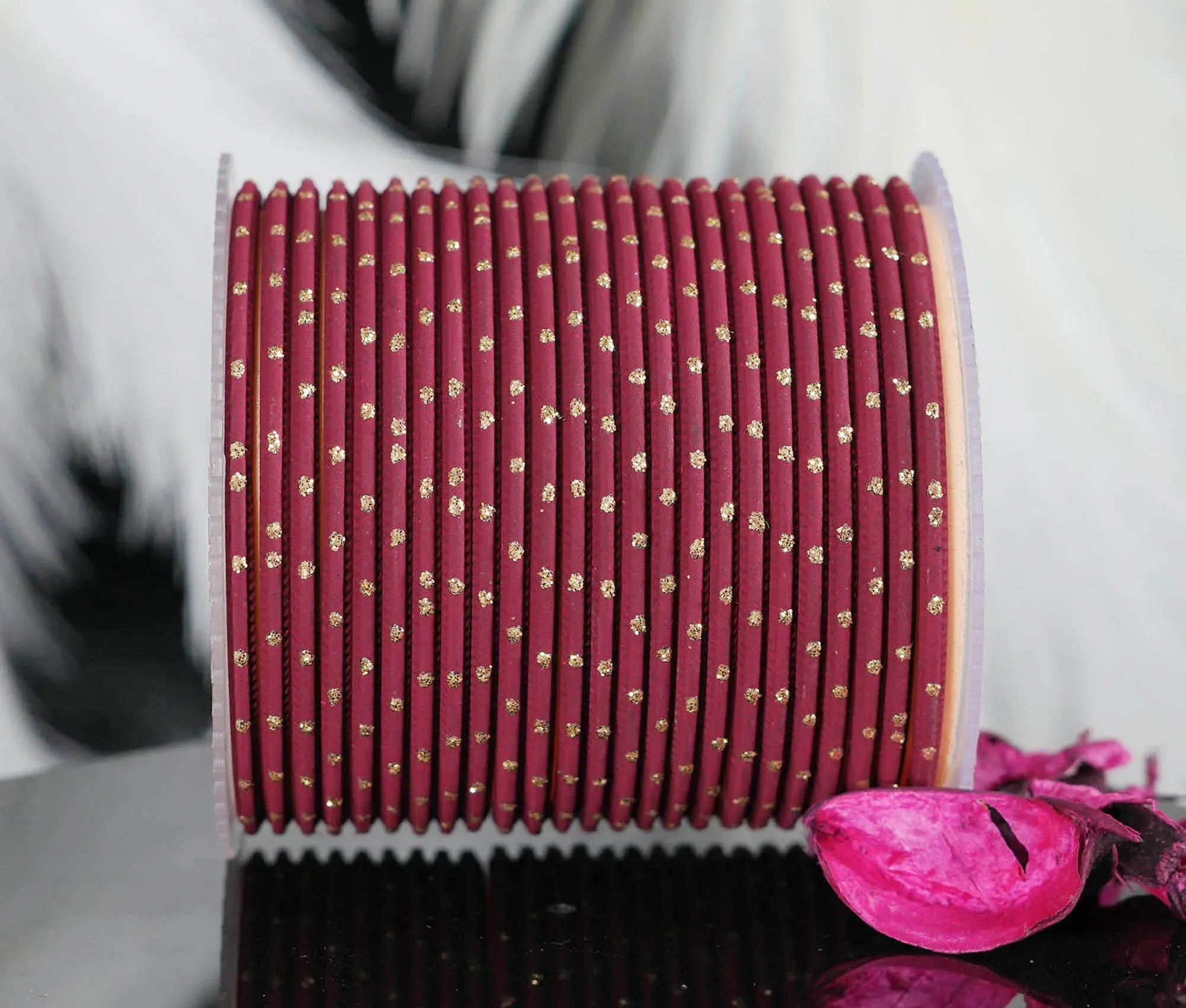 Maroon Dot Design Matte Finish Metal Bangle for Women & Girls (Pack of 24) - The Golden Cascade